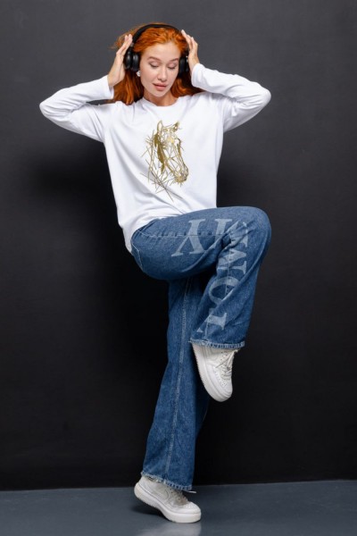 8574 футболка с дл.рукавом унисекс - белый+НГ (НТ)