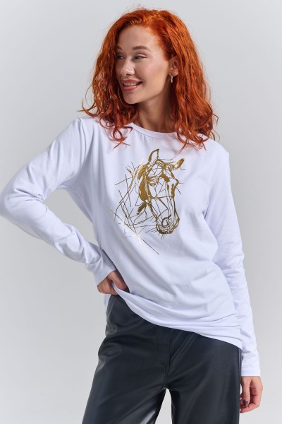 8574 футболка с дл.рукавом унисекс - белый+НГ (НТ)