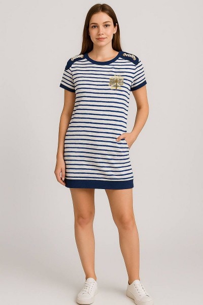 Туника женская с боковыми карманами 20 - бело-синий (НТ) Туника женская с боковыми карманами 20 - бело-синий (НТ)