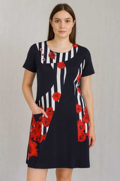 Туника женская с ярким узором 100 - темно-синий (НТ)