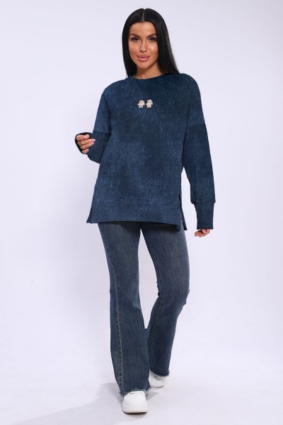 Худи женское с разрезами по бокам 003 - джинсовый (НТ)