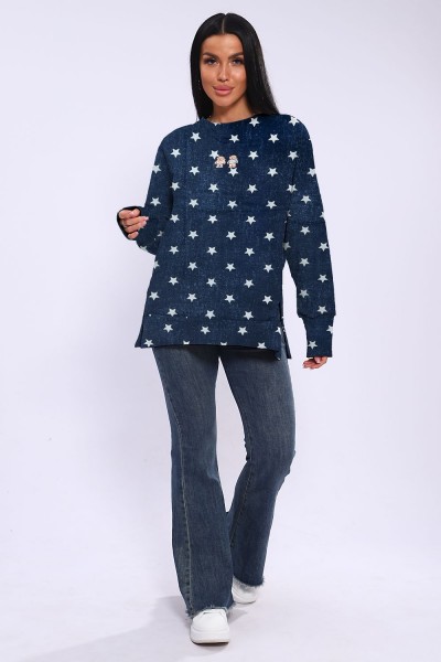 Худи женское с разрезами по бокам 003 - темно-синий+белый (НТ)