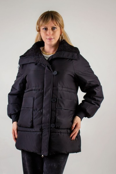Демисезонная куртка с меховой отделкой, арт. 928 - черный (НТ)