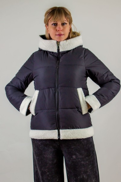 Демисезонная куртка с меховой отделкой, арт. 822 - черный (НТ)