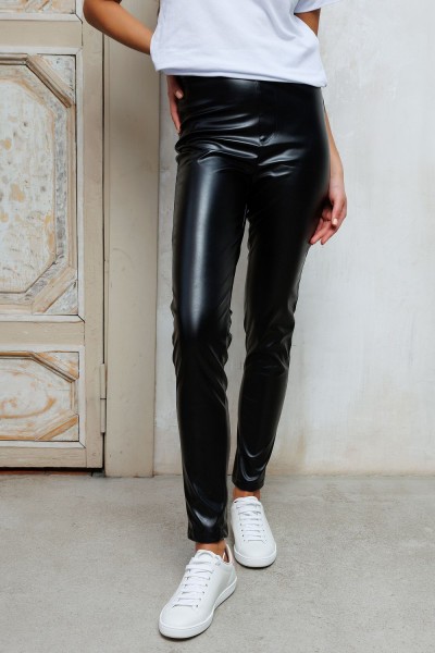 Леггинсы из экокожи 339BLK - черный (НТ)