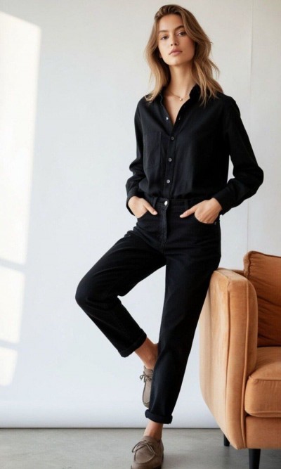 Рубашка женская удлиненная оверсайз РЖ-003 - черный (НТ)