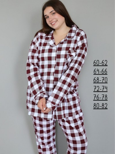 Теплая пижама больших размеров с рубашкой и штанами - бордовый (НТ)