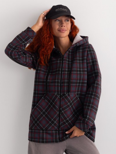 Толстовка женская футер начес 3-х нитка РОКСАНА СЕРАЯ КЛЕТКА (ДТ)