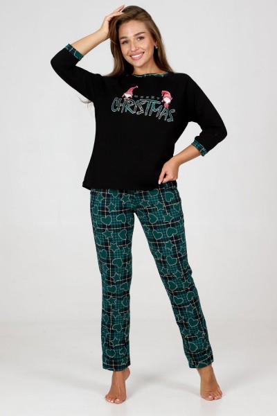 Пижама 35325 - печеньки на зеленом + черный (НТ)