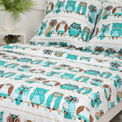 КПБ Совы 2 спальный Евро простыней на резинке - белый (НТ)