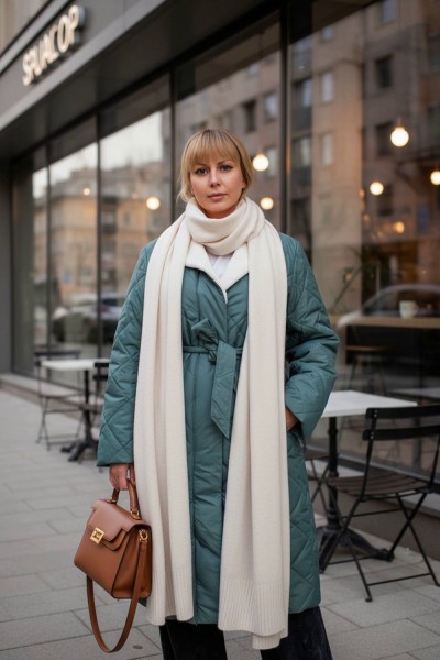 Зимняя куртка пальто с меховым воротником арт.2815 - бирюзовый (НТ)