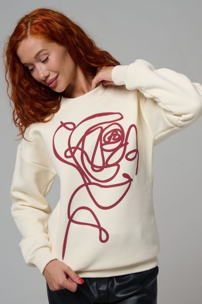 8577 женский свитшот оверсайз - молочный+роза (НТ)