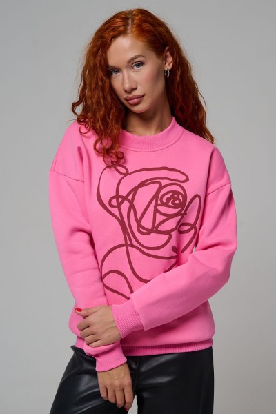 8577 женский свитшот оверсайз - розовый+роза (НТ)