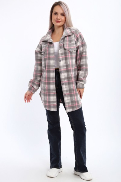 885 Рубашка флис - серо-розовый (НТ)