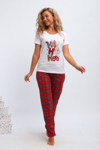 Пижама женская П154 новый год - красный,белый (НТ)
