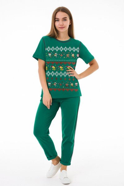 Женский домашний костюм с брюками и футболкой 361 - зеленый (НТ) Женский домашний костюм с брюками и футболкой 361 - зеленый (НТ)