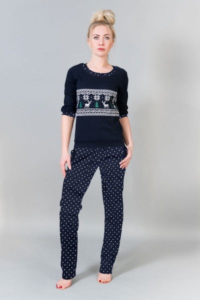 Женский домашний костюм с брюками 21 - синий (НТ)