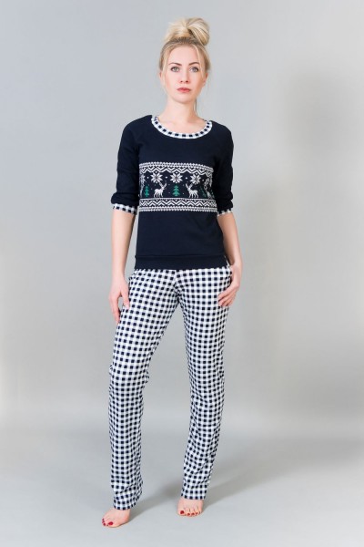 Женский домашний костюм с брюками 21 - бело-синий (НТ)