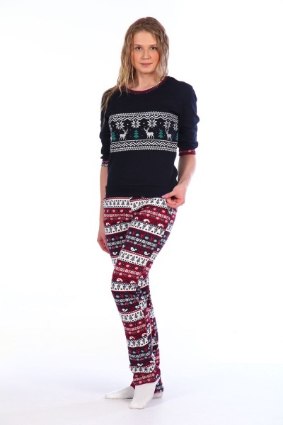 Женский домашний костюм с брюками 145 - сине-красный (НТ)