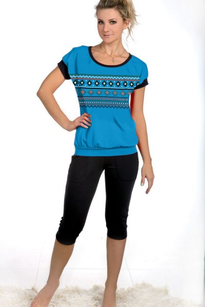 Женская пижама с бриджами и футболкой 50 - синий (НТ)