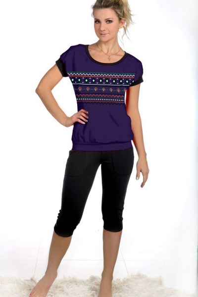 Женская пижама с бриджами и футболкой 50 - фиолетовый (НТ)