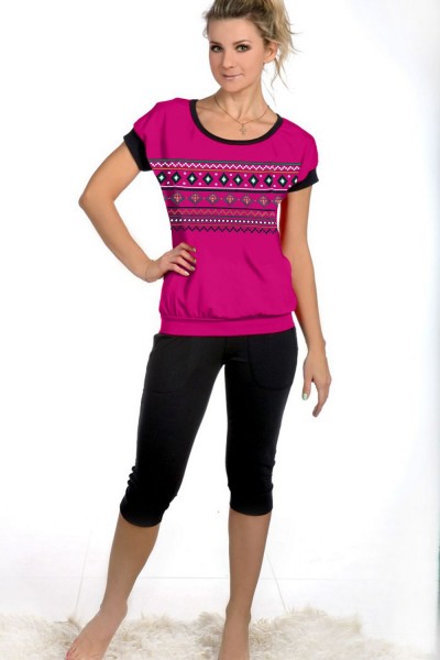 Женская пижама с бриджами и футболкой 50 - темно-розовый (НТ)