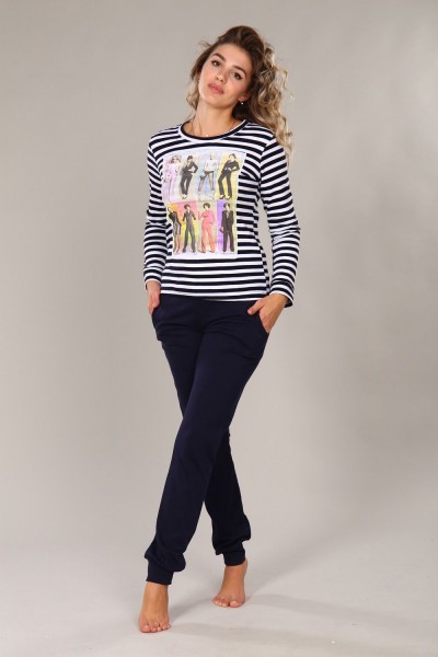 Женский домашний костюм с брюками 68 - черно-белый (НТ)