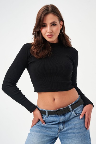 52719 водолазка женская укороченная - черный (НТ)