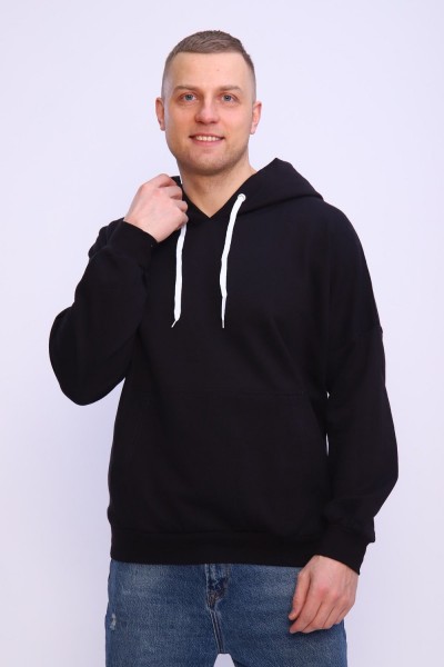 Худи футер двухнитка с тонким начесом Арт. 1009 - черный (НТ)