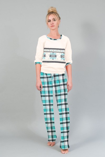 Женский домашний костюм с брюками 145 - голубой (НТ)