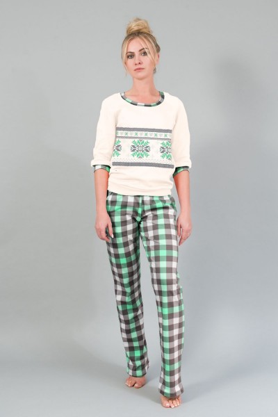 Женский домашний костюм с брюками 145 - зелёный (НТ)