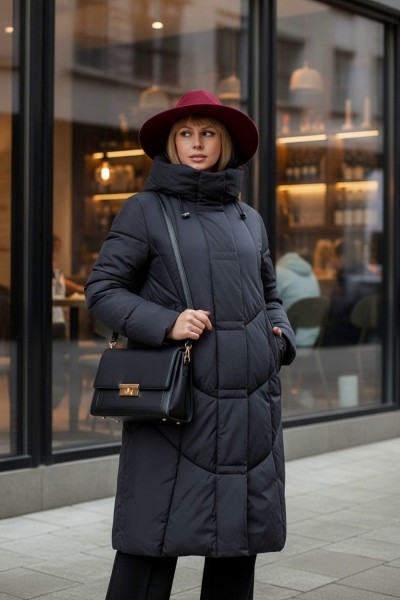 Зимняя удлиненная куртка с капюшоном, арт. 28135 - черный (НТ)