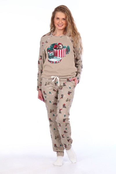 Женская пижама с брюками и кофтой 144 - коричневый (НТ)