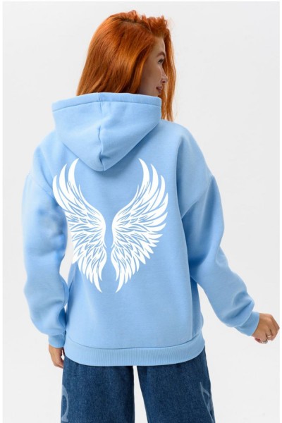 8578 толстовка женская оверсайз - голубой+ангел (НТ)