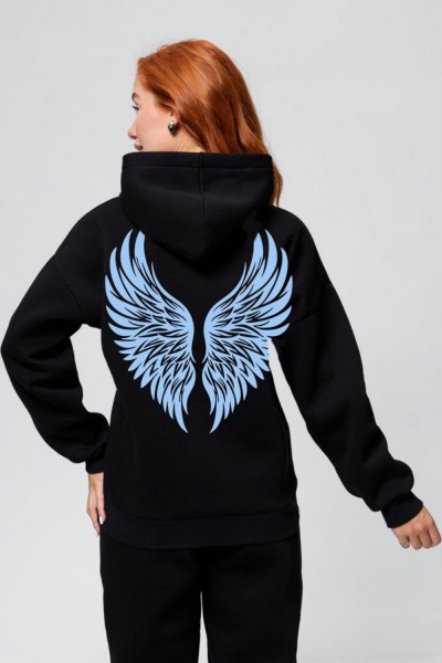 8578 толстовка женская оверсайз - черный+ангел (НТ)