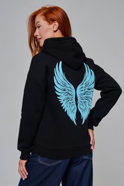 8578 толстовка женская оверсайз - черный+ангел (НТ)