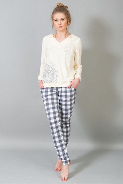 Женский домашний костюм с брюками и кофтой 184 - бежевый (НТ)