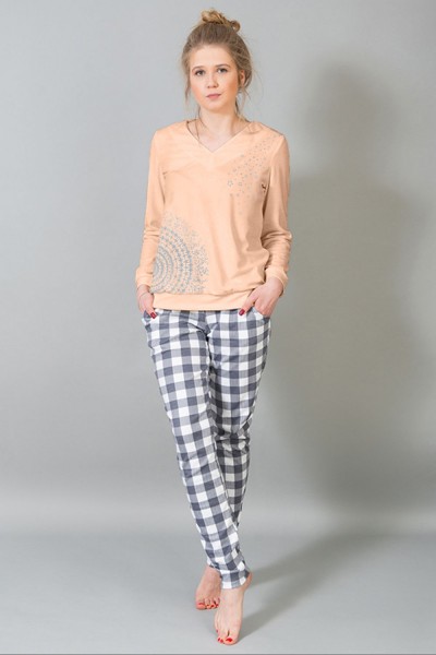 Женский домашний костюм с брюками и кофтой 184 - персиковый (НТ)