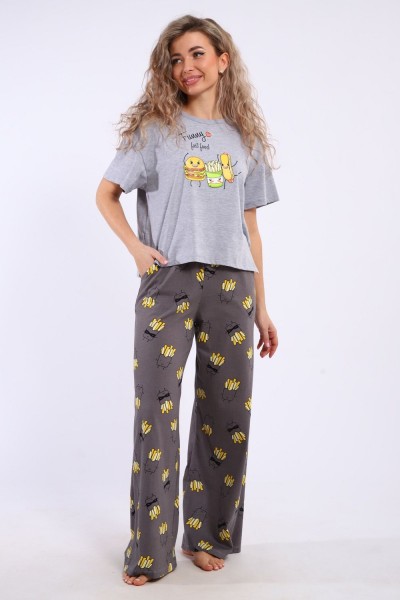 Костюм домашний арт. КД-00-007 - серый меланж-картошка фри (НТ)