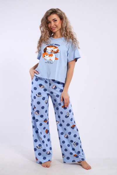 Костюм домашний арт. КД-00-007 - голубой-котята-горошки (НТ)