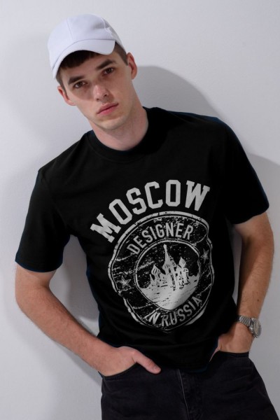 Футболка мужская 8503-1 - черный+Москва (НТ)