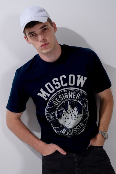Футболка мужская 8503-1 - темно-синий+Москва (НТ)