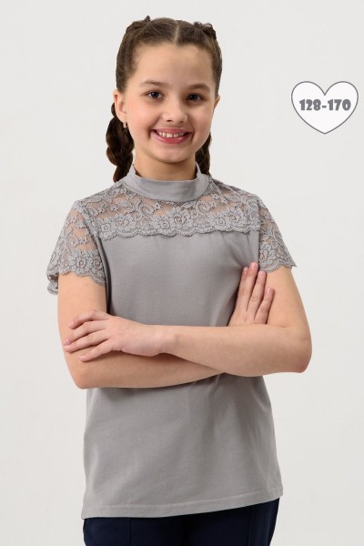 Камелия блузка детская кор. рукав - серый (НТ)