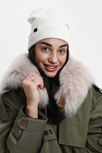 Шапка теплая в рубчик - белый (НТ)