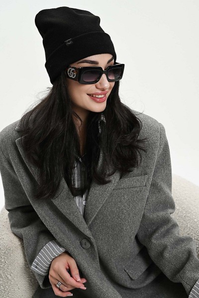 Шапка теплая в рубчик - черный (НТ)