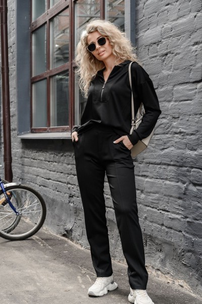 Костюм спортивный без начеса на молнии 43065 - черный (НТ)