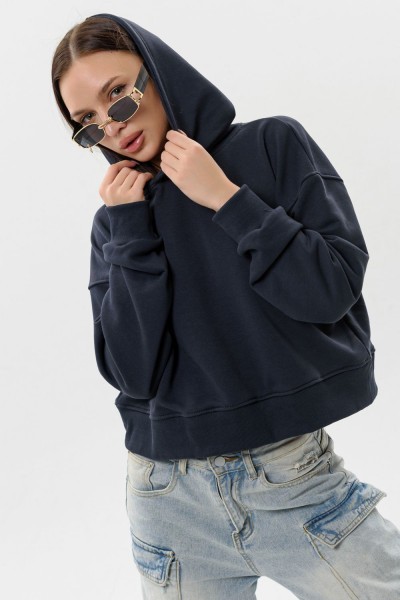 Худи женское укороченное оверсайз - графит (НТ) Худи женское укороченное оверсайз - графит (НТ)