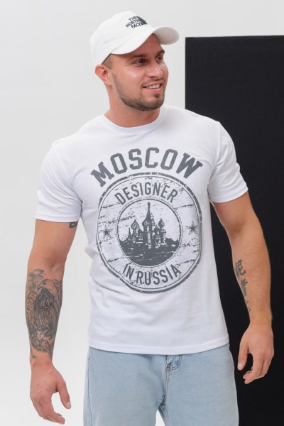 Футболка мужская 8503-1 - белый+Москва (НТ)