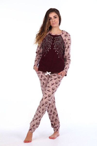 Женский домашний костюм с брюками и кофтой 146 - коричневый (НТ)