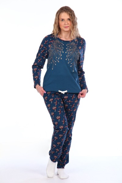 Женский домашний костюм с брюками и кофтой 146 - синий (НТ)